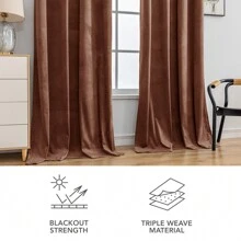 CYCMACO 2 Piece Velvet Indoor Curtains, Modern Bedroom Blackout Curtains With Eyelets, Cold Insulating Thermal Curtain For Living Room Lounge Children's Room - 棕色 - 查看 8