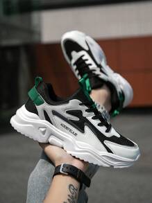 Men's Black & Grey Mesh Patchwork Comfortable Sporty Shoes, Fashionable Black Casual Outdoor Athletic Sneakers - Black - View 9