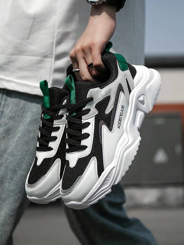 Men's Black & Grey Mesh Patchwork Comfortable Sporty Shoes, Fashionable Black Casual Outdoor Athletic Sneakers