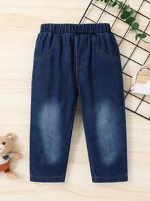 Conjunto de 3 pantalones vaqueros casuales cómodos y suaves para niños pequeños con cintura elástica recta