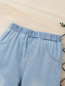 Conjunto de 3 pantalones vaqueros casuales cómodos y suaves para niños pequeños con cintura elástica recta