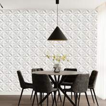 Aadesh 3D PVC Plastic Wall Panels, Suitable For Interior Wall Decoration, Waterproof And Heat-Resistant, With Grooved Texture. Ideal For Living Rooms, Halls, Bedrooms, Hotels, Offices, Game Rooms, And TV Accent Walls. 30cm * 30cm (Includes Installation Accessories). - S106 trắng - Xem 6