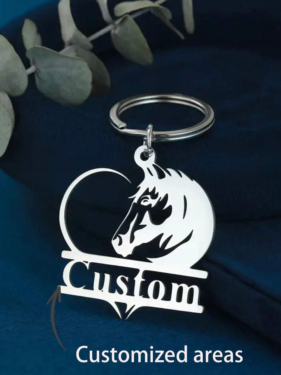 1PC Personalized Stainless Steel Horse Keychain - Custom Lettering, Unique And Non-Colliding Gifts - Multicolor - View 1