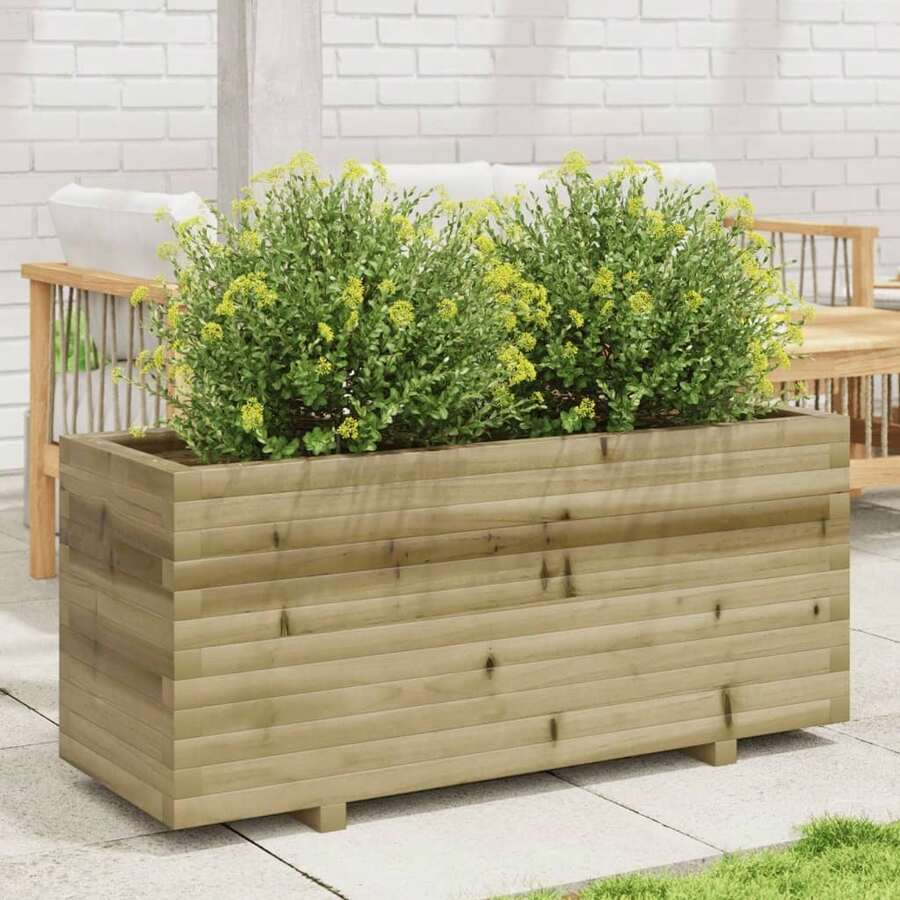 vidaXL macetero madera de pino impregnada 110x40x49,5 cm - Marrón - Ver 1