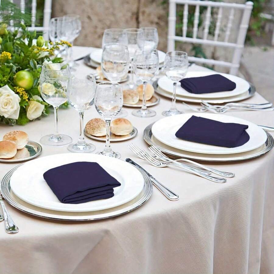 24 chiếc khăn ăn vuông thủ công bằng vải satin polyester phủ viền màu, 11,8 x 11,8in, 17 x 17in, trang trí bàn ăn khách sạn tiệc cưới Giáng sinh, khăn lau quán cà phê, phông nền chụp ảnh thực phẩm - Màu xanh hải quân - Xem 1