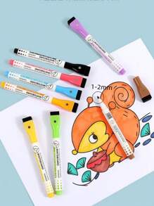 6 Pieces Set (4 Magnetic Whiteboard Pens (Orange And Yellow Pens With Random Colors) +1 Magnetic Absorption Box +1 Magnetic Eraser) /8 Magnetic Whiteboard Pens With Brush Head +1 Storage Box. Whiteboard Pen Water-Based Pen Erases Drawing Pen Back To School