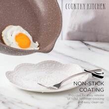 Country Kitchen Non-Stick Cast Aluminum Cookware Set - Durable Kitchen Cookware For Everyday Cooking, Chocolate Brown, 11 Pc. - Tay cầm tròn màu kem - Xem 11