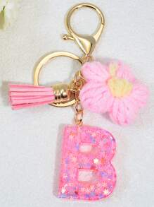 1pc English Letter Keychain, Charm Key Chain With Butterfly Tassel Decor, Popular In Europe And America Gift Souvenir Car Accessories Bag Charm Backpack For School