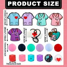 12/45/60/76/85pcs Silicone Bead Sets, Nurse Theme, Polka Dot Print, DIY Jewelry Making, Handmade, Handcraft Gift, Pen Bead, Key Chain, Craft Sets - Beading Kits - Nurse Theme Silicone Beads - View 3