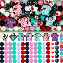 12/45/60/76/85pcs Silicone Bead Sets, Nurse Theme, Polka Dot Print, DIY Jewelry Making, Handmade, Handcraft Gift, Pen Bead, Key Chain, Craft Sets - Beading Kits - Nurse Theme Silicone Beads - View 1