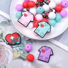 12/45/60/76/85pcs Silicone Bead Sets, Nurse Theme, Polka Dot Print, DIY Jewelry Making, Handmade, Handcraft Gift, Pen Bead, Key Chain, Craft Sets - Beading Kits - Nurse Theme Silicone Beads - View 7