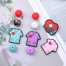 12/45/60/76/85pcs Silicone Bead Sets, Nurse Theme, Polka Dot Print, DIY Jewelry Making, Handmade, Handcraft Gift, Pen Bead, Key Chain, Craft Sets - Beading Kits - Nurse Theme Silicone Beads - View 9