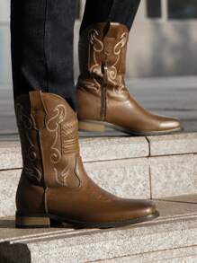 Men's Western Cowboy Boots European And American Style High-Top Leather Boots - Brown - View 12