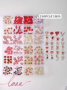 240个/盒美甲饰品,镂空蝴蝶结心形唇膏,镶钻金银美甲饰品,奢华Y2K金属美甲用品,情人节特惠,白色和红色水钻美甲宝石,适用于多功能DIY美甲配件。 - 彩色 - 查看 3