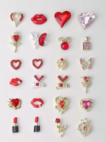 240个/盒美甲饰品,镂空蝴蝶结心形唇膏,镶钻金银美甲饰品,奢华Y2K金属美甲用品,情人节特惠,白色和红色水钻美甲宝石,适用于多功能DIY美甲配件。 - 彩色 - 查看 6