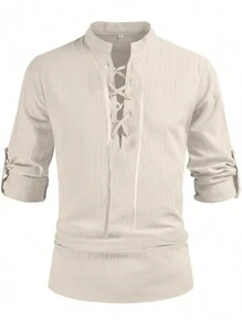 Men's Retro Style Lace Up Long Sleeve Shirts For Medieval,Pirate Renaissance Viking,Hippie Matching