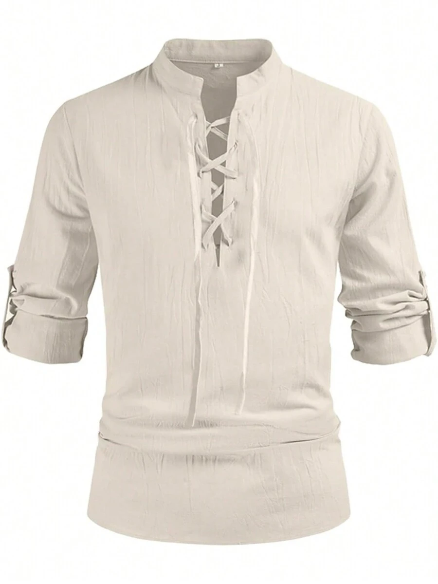 Men's Retro Style Lace Up Long Sleeve Shirts For Medieval,Pirate Renaissance Viking,Hippie Matching