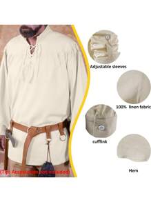 Men's Retro Style Lace Up Long Sleeve Shirts For Medieval,Pirate Renaissance Viking,Hippie Matching