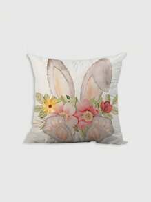 Juego de 4 / 1 funda de almohada de lana suave y cómoda con diseño impreso de conejito y huevo de Pascua, con cremallera invisible para la sala de estar o el sofá, sin relleno