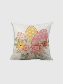 Juego de 4 / 1 funda de almohada de lana suave y cómoda con diseño impreso de conejito y huevo de Pascua, con cremallera invisible para la sala de estar o el sofá, sin relleno