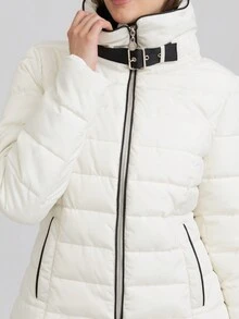 女士时尚立领保暖棉服外套，冬季 - 白色 - 查看 2