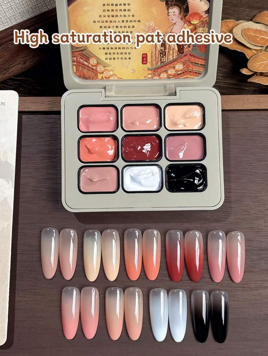 9-Colors Tang Dynasty Never Sleeps City Patting Glue Smudge Canned High Saturation Popular Semi-Solid Nail Polish Glue Nail Salon For Christmas Diy - Nhiều màu - Xem 1