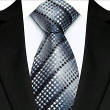 GOADAFOO Cravatta di lusso da uomo da 8 cm, colore grigio argento, con puntini, righe e tinta unita, cravatta damascata intessuta per uomo, sposo, affari, matrimonio e festa