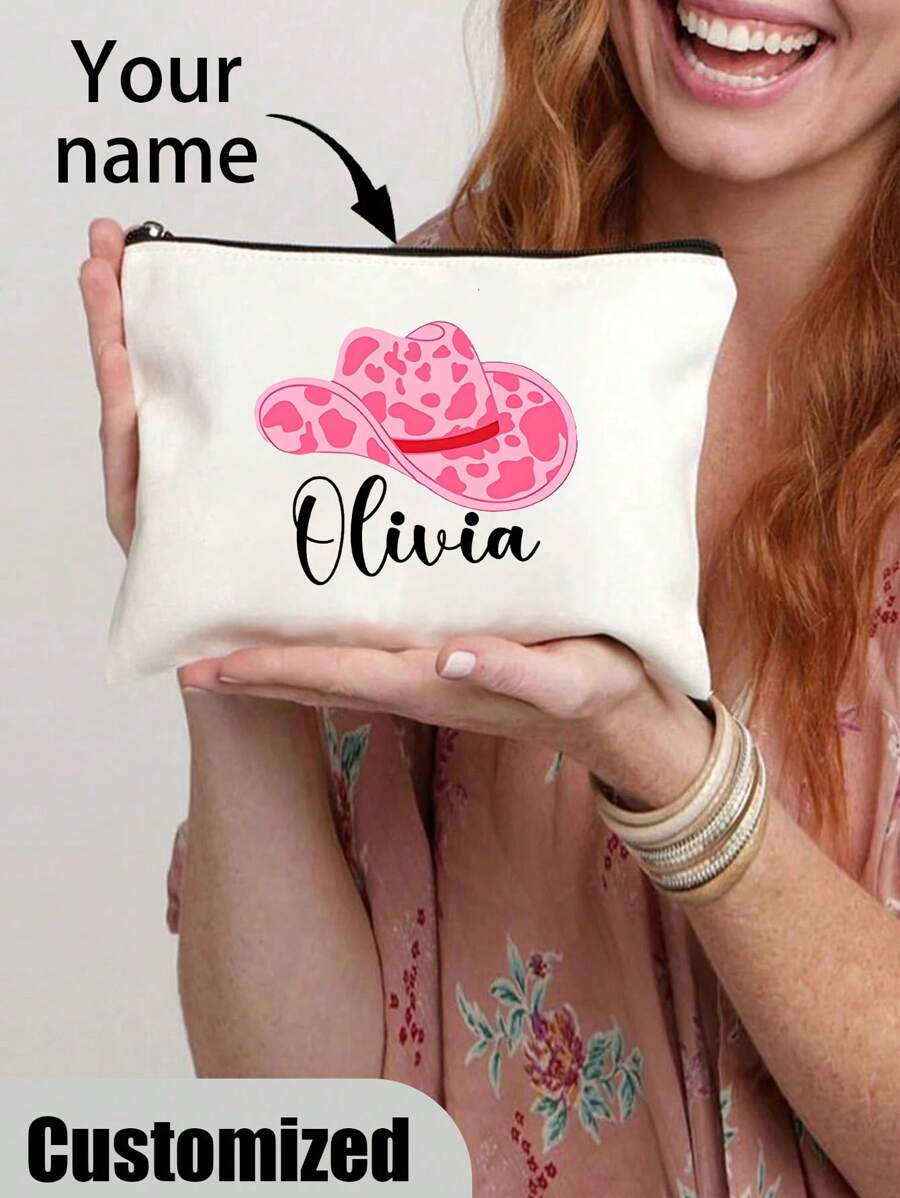 Customized Cowgirl Name Makeup Bag - Bachelorette Party Gift, Lightweight And Durable Polyester Zipper Cosmetic Bag, Convenient For Travel And Storage