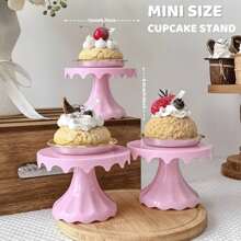 Juego de 3 piezas Soportes mini para cupcakes, exhibidor de pasteles pequeños para macarons, chocolates, postres, bodas, cumpleaños, baby shower, suministros para meriendas, fiesta rosa, blanco