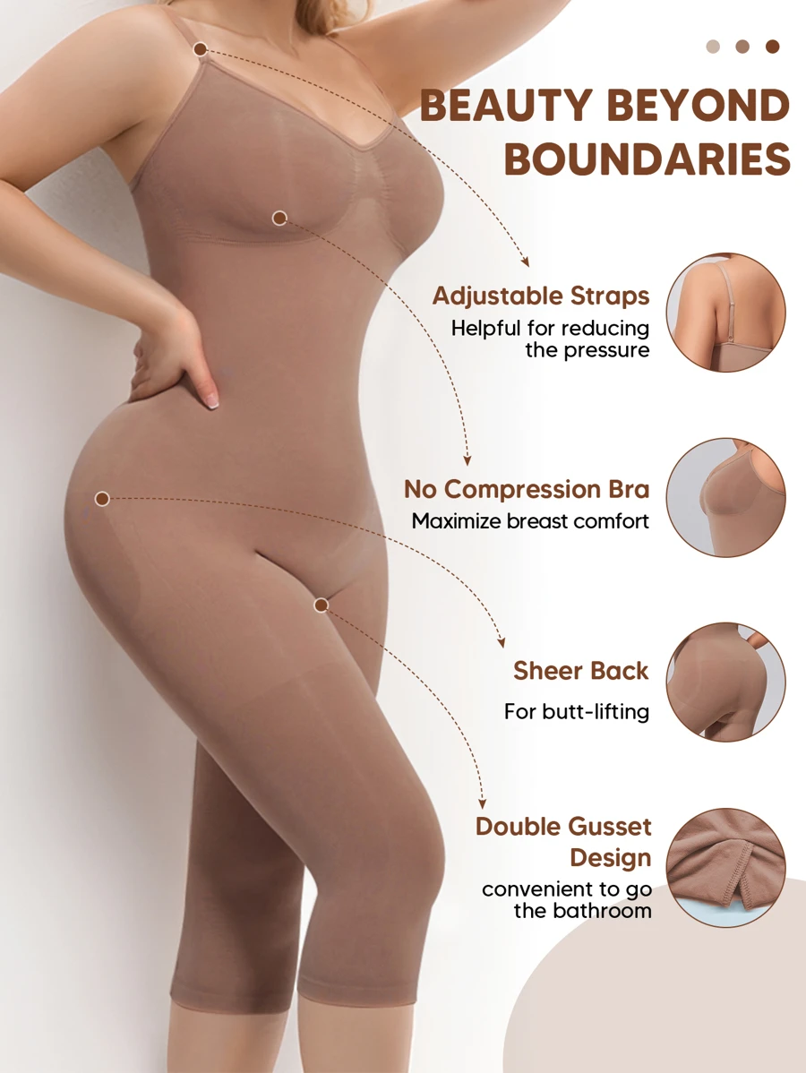 女士露背连体裤，带收腹功能，休闲运动吊带背心搭配七分紧身裤，夏季款 - 棕色 - 查看 1