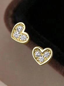 Unique Heart Shape Zirconia 925 Sterling Silver Stud Earrings Sweet Fine Earrings Women Daily Wear Waterproof