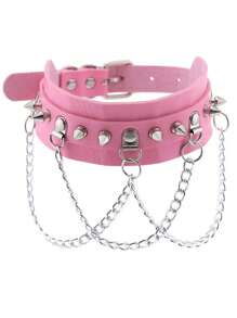 1pc Gothic Style Choker Necklace Adjustable, Pink Series Collar For Valentine's Day Party, Suitable For Women's Daily, Festival, Party, Christmas, Valentine's Day, Carnival Fashion Accessories Gift,Mom,Mother,Mother's Day,Gift - Pink - View 5