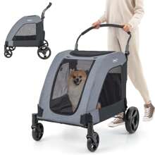 Lifezeal Extra Large Dog Stroller With Dual Entry Safety Belt Adjustable Handle 4 Wheels Blue/Grey - Grey - View 1