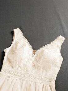 Women's Romantic Chiffon Lace Patchwork Floor-Length Wedding Dress,Bride - Apricot - View 4