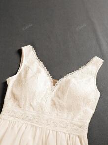 Vestido de novia de encaje y gasa romántico con patchwork hasta el suelo para la novia