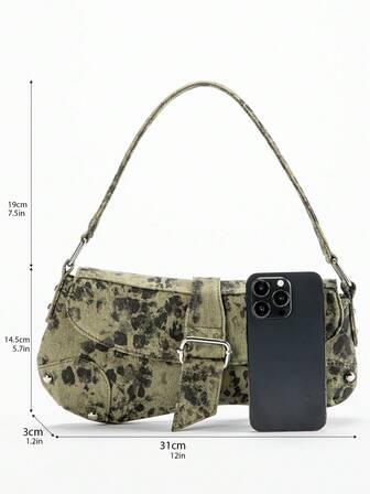 Vintage grön asymmetrisk axelväska med djurtryck för kvinnor, fashionabel Y2K Leopard Print Rivet Motorcykel Style Axelväska, Hobo Bag, Street Style, Lämplig för tonårsflickor, Leopard Print Bag, Animal Print Underarm Bag, Rivet Street Style Handväska, Y2K Underarm Väska, Lämplig För dejting, avslappnad, modefest, resor, skola, semesterpresent, väskor Dam Elegant