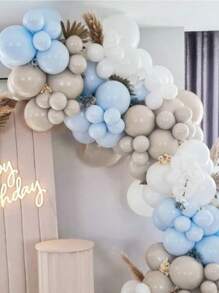 Juego de 130 piezas de globos en colores blanco, beige y azul para guirnalda y arco - decoración para fiesta de cumpleaños, boda, bautizo y otros eventos - Multicolor - Ver 2