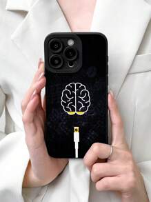 Funda de teléfono con impresión de anatomía de órganos creativos, diseño de carga de cerebro de dibujos animados, funda de teléfono negra con protección de lente compatible con iPhone 16/16 Pro/16 Plus/16 Pro Max y Galaxy, gran regalo o uso personal