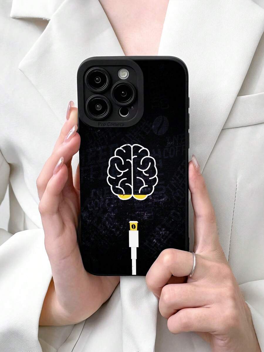 Funda de teléfono con impresión de anatomía de órganos creativos, diseño de carga de cerebro de dibujos animados, funda de teléfono negra con protección de lente compatible con iPhone 16/16 Pro/16 Plus/16 Pro Max y Galaxy, gran regalo o uso personal