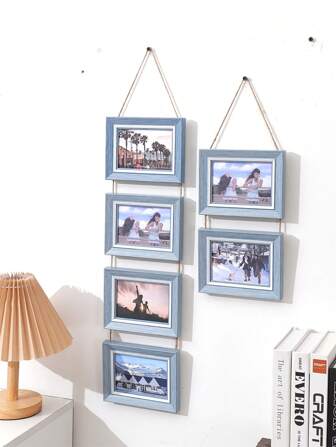 1pc Creative Wall-Mounted Connected Decorative Picture Frame With Rope, 5-Inch 4-Panel Combination, Suitable For Bedroom, Living Room, Corridor Gifts Birthday Graduation