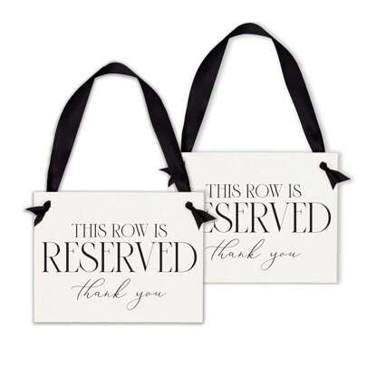 Reserved Row Banners For Wedding Ceremony Or Events - Blank Font On White Linen Cardstock Paper With Black Satin Ribbon Gifts Birthday Graduation Birthday Decorations Party Decorations Bachelorette Summer Beach Back To School School Supplies Room Decor
