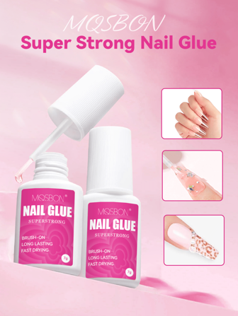 超强指甲胶，7g 3 合 1 丙烯酸指甲粘合剂，适用于按压指甲的持久指甲胶，专业指甲尖胶，美甲技术用品，粘合按压指甲胶，适用于指甲尖