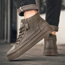 New Fashion Side Zipper High-Top Men Skateboard Shoes, Versatile Casual Sports Sneakers - Khaki - View 8