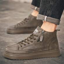 New Fashion Side Zipper High-Top Men Skateboard Shoes, Versatile Casual Sports Sneakers - Khaki - View 7