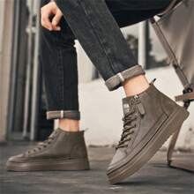 New Fashion Side Zipper High-Top Men Skateboard Shoes, Versatile Casual Sports Sneakers - Khaki - View 4