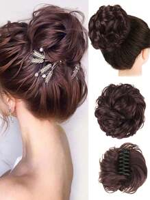 Chignon synthétique en désordre avec pince à cheveux. Rallonges de queue de cheval bouclée et ondulée. Accessoires pour chouchou et chignon pour femmes. Pièce de chignon en désordre synthétique avec pince à cheveux. Chignons ébouriffés, rallonges de cheveux bouclés et faux chignons pour femmes