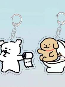 2pcs Japanese Anime Characters Double-Sided Photo Acrylic Keychain Couple Student Bag Jewelry Gift - Multicolor - View 3