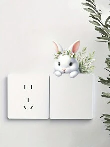 1pc Cute Gray Bunny Wall Decal: Animal Print Switch Sticker For Home Decoration, Stickers, Wall Decal, Vinyl Decal For Home Decorations, Spring Decoration Items Refresh Your Home, Festival Decoration Stickers Gifts Birthday Graduation - Multicolor - View 8