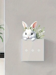 1pc Cute Gray Bunny Wall Decal: Animal Print Switch Sticker For Home Decoration, Stickers, Wall Decal, Vinyl Decal For Home Decorations, Spring Decoration Items Refresh Your Home, Festival Decoration Stickers Gifts Birthday Graduation - Multicolor - View 4