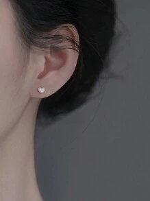 Unique Heart Shape Zirconia 925 Sterling Silver Stud Earrings Sweet Fine Earrings Women Daily Wear Waterproof